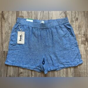 Linen blend Frank & Oak Blue Women's Shorts summer beach Lagenlook pockets